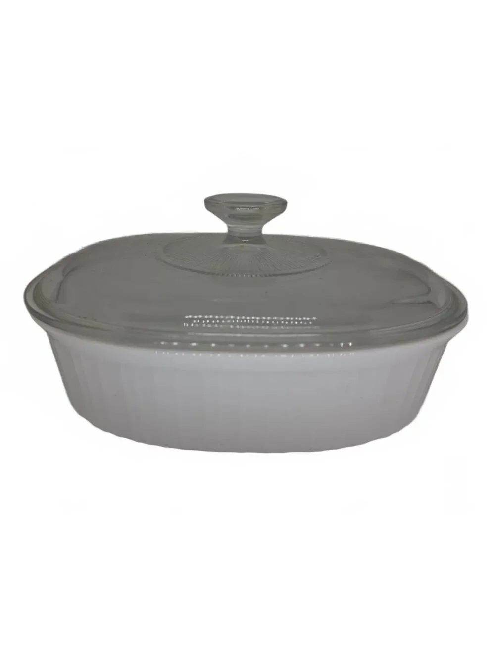 Vtg CorningWare White Oval Casserole Dish Clear Glass Lid